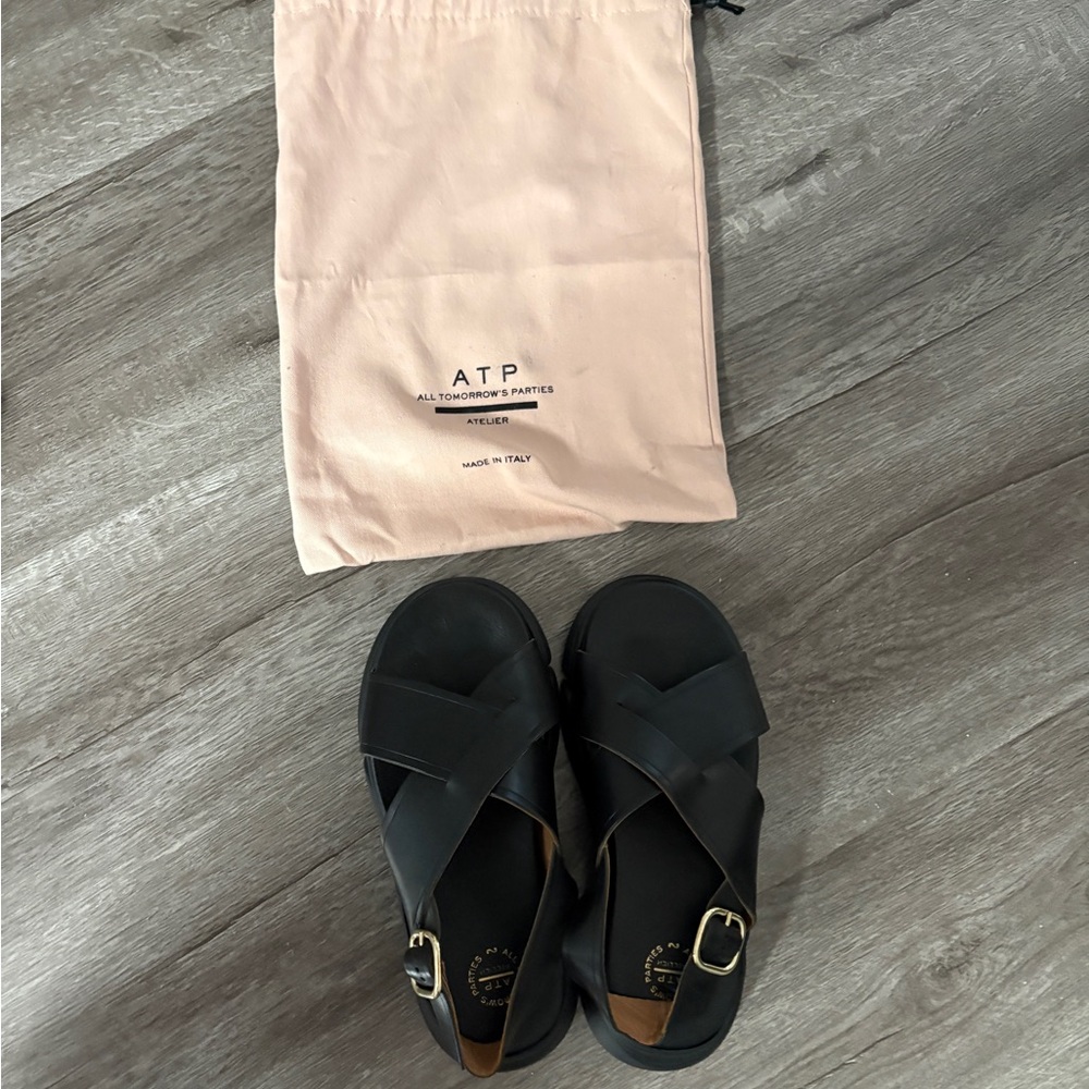 ATP Atelier Black Leather Sandals made in Italy platform